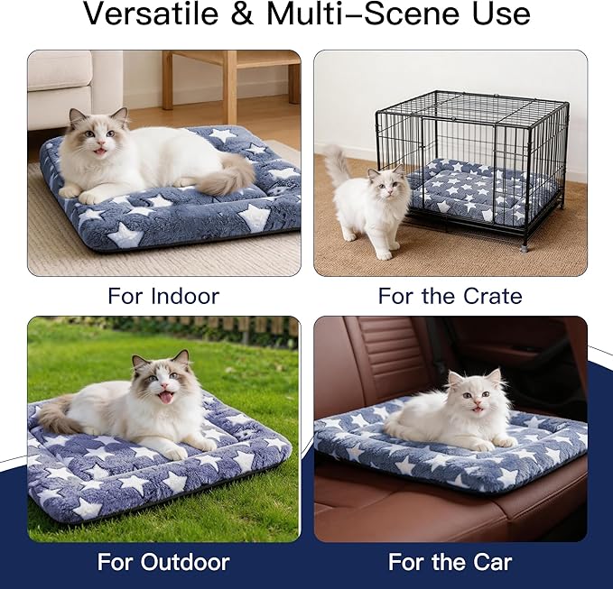 Dog Bed Mat for Crate, Soft Kennel Pad, Durable Comfort Mat for Dogs and Cats, Home and Crate Use (NavyBlue&Star, 18"*14"*1.5")