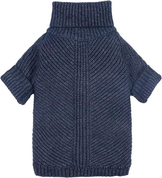 Fitwarm Turtleneck Knit Dog Sweater, Thermal Dog Winter Clothes for Small Dogs Boy Girl, Cozy Sweaters for Dogs, Doggy Pullover Jumper, Pet Outfit, Heather Navy Blue, XXL