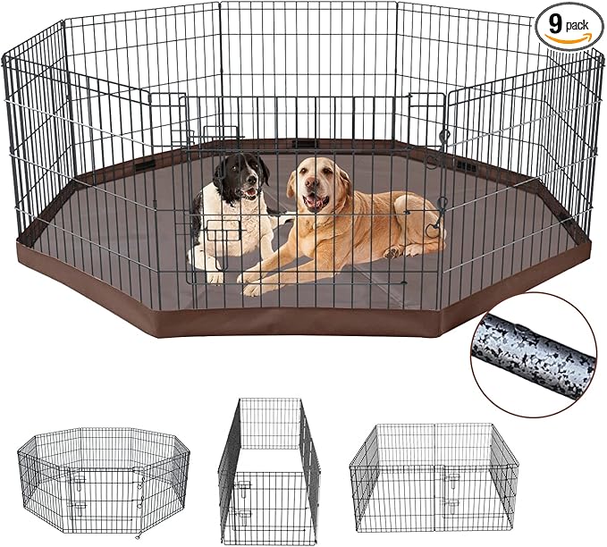 NEZUC Foldable Metal Dog Exercise Playpen Gate Fence Dog Crate 8 Panels 36 Inch Height Puppy Kennels with Bottom Pad for Animals Outdoor Indoor (with Bottom pad, 8 Panels 36" H)