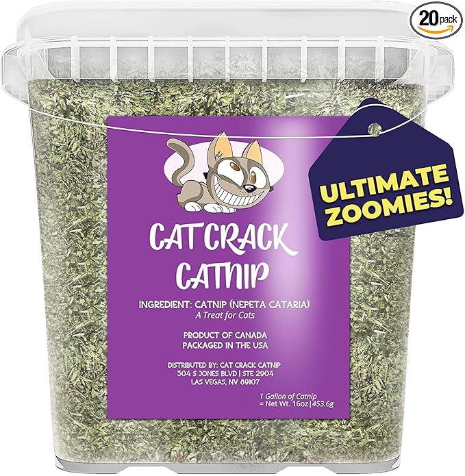 Cat Crack Catnip, Zoomie-Inducing Cat Nip Blend, North American Made & 100% Natural, Safe & Non-Addictive Catnip Treats Used to Supplement Cat Nip Toys, Spray, & Accessories (20 Cups)