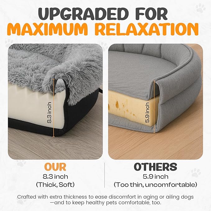 Fluffy Orthopedic Jumbo Dog Bed for Extra Large Dogs, Calming Plush Sofa Bed with Curved Bolster Support, 48" Cozy Oval Pet Donut Bed with Washable Cover, Gray