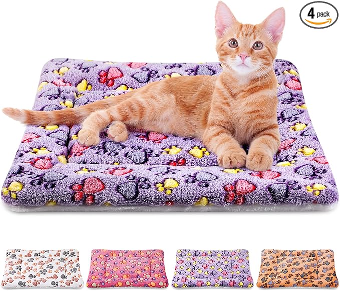 Tuanse 4 Pack Ultra Soft Dog Cat Bed Mat Small Animal Guinea Pig Bed with Cute Print Reversible Fleece Dog Crate Kennel Pad Cozy Washable Thickened Hamster Pet Beds Mat(21 x 14 Inches,Vivid Color)