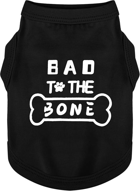 Discover Cozy Cotton Canine Wear: Soft, Lightweight, and Breathable Dog Shirt Vest with Eye-Catching Graphics(Bad to the Bone), Keeping Your Furry Friend Warm and Comfy! Black XS