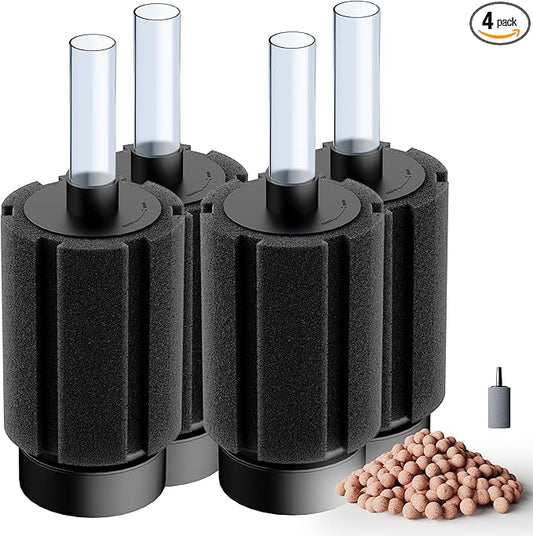 10-50Gal 4 Pack Aquarium Sponge Filter with Ceramic Media and Bubble Diffuser Ultra Quiet Fish Tank Filters fit Breeding Fry Betta Shrimp Fish Tank