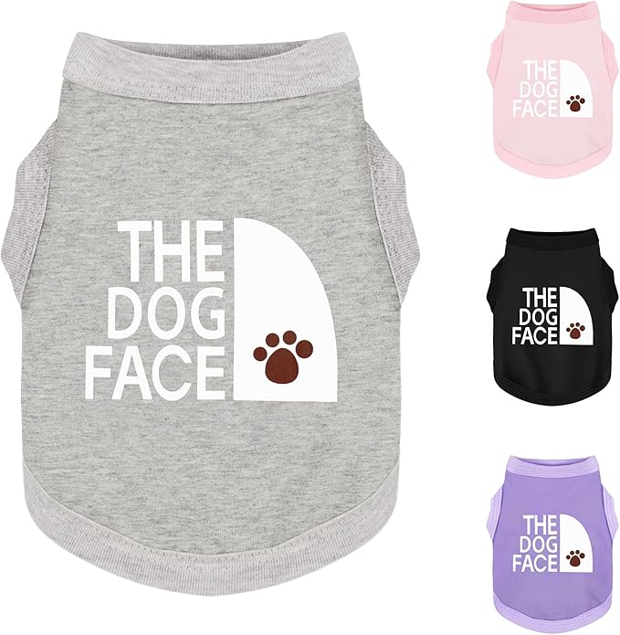 Personality Canine Attire: Soft, Lightweight Cotton Dog Clothes with 'The Dog Face' Print. Small and Medium Breeds, Perfect for Everyday Wear, Comfortable and Breathable Dog Shirt Grey L
