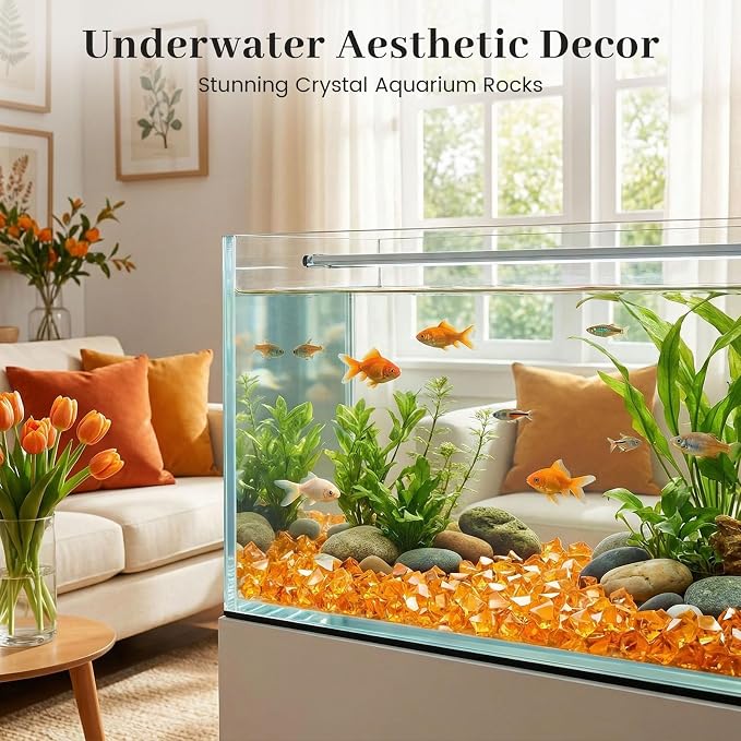 DOMESTAR Orange Fake Ice Rocks, 150 PCS Acrylic Crystal for Vase Fillers | Fake Diamonds for Table Centerpieces Birthday Party Decor, Fish Tanks Decor Table Scatter DIY Craft Supplies