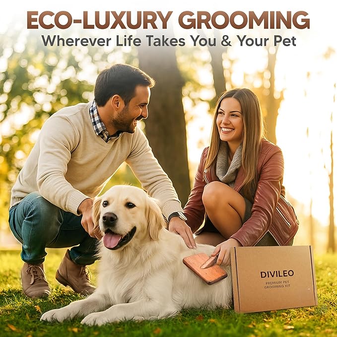 Premium Waterproof Pet Grooming Kit for Dogs & Cats – Wooden Handle Slicker Brush, Deshedding Comb & Nail Clipper – Professional Dog Grooming Supplies Set with Canvas Pouch | USA Brand