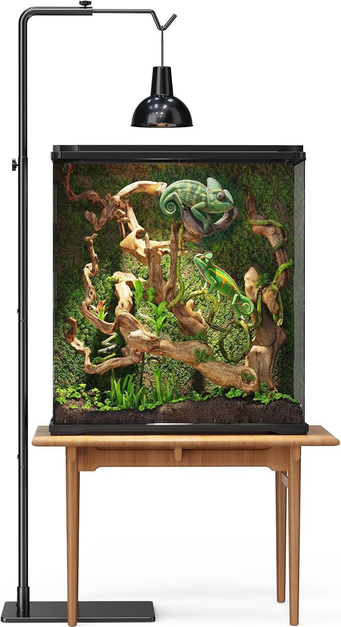 Reptile Heat Lamp Stand, Adjustable 21"-62"H Light Holder, Heavy Base | Heavy Duty, Wide Compatibility for Bearded Dragon, Turtle, Snake, Lizard, Terrarium Tank or Aquarium Use