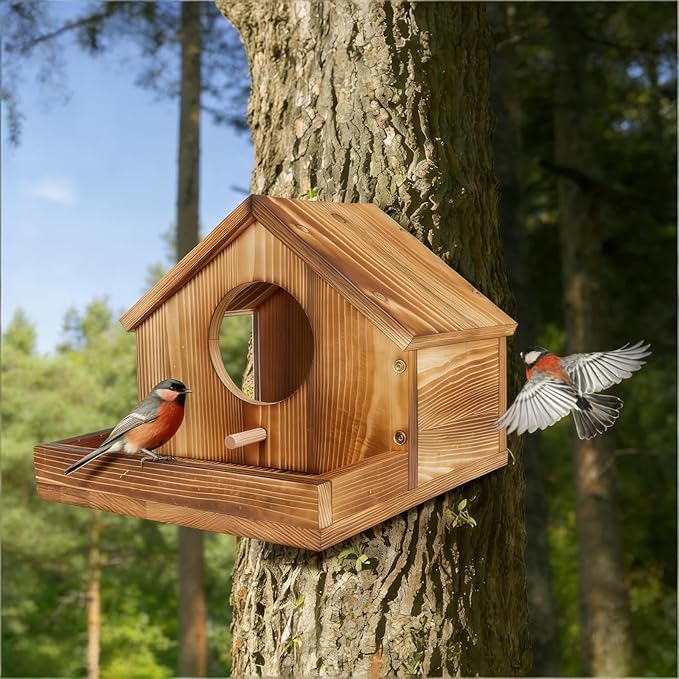 ‌Wooden Bird Nest House with Felt Cover-Detachable Hanging Hammock Bed for Parakeets, Budgies, Cockatiels, Lovebirds, Conures, Canaries, All-Season Perch Hideaway for Birdcage (Wood Color)