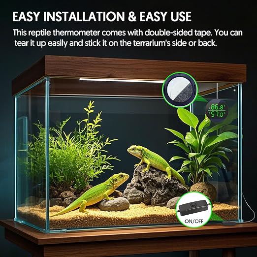 QZQ Reptile Thermometer and Humidity Gauge, Digital Display, Blue | LED Thermometer Hydrometer, Reptile Tank Accessories for Bearded Dragon, Crested Gecko, Snake, Lizard, USB Power Supply