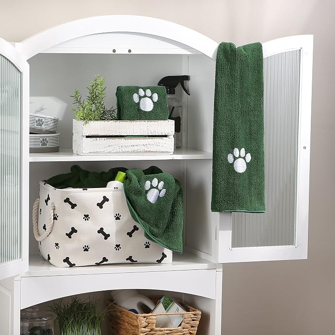 Bone Dry Pet Grooming Towel Collection Embroidered Absorbent Microfiber Drying Set, 15x30, Hunter Green, 3 Count (Pack of 2)