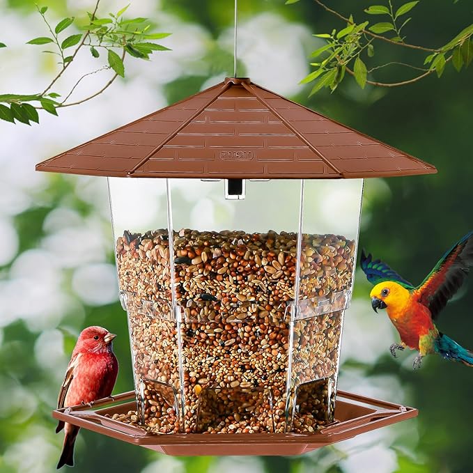 Jealoeur Bird Feeders for Outdoors Hanging Bird Feeder Wild Birds Seed, Brown 2 Pack