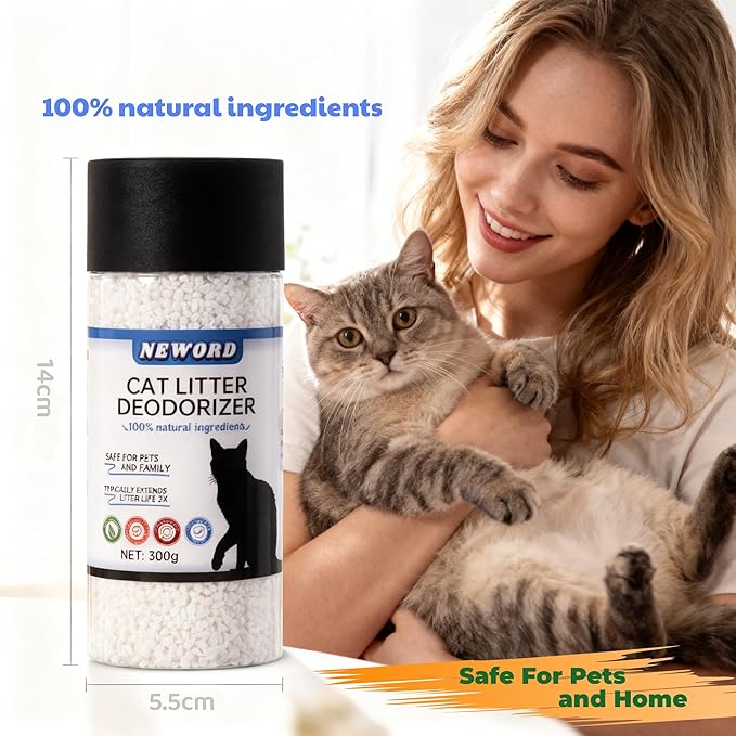 NEWORD Cat Litter Deodorizer Granules, Litter Box Odor Eliminator, Cat Urine Odor Remover, Long-Lasting Odor Control, Keep Fresh & Odor-Free, Safe for Cats, Extends Litter Life by 2X, 10.6oz