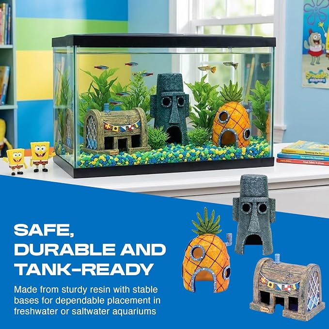 Penn-Plax Officially Licensed Spongebob Squarepants® Fish Tank Decorations | Spongebob’s Pineapple, Squidward Home, and The Crusty Crab Resin Figurines | Aquarium and Terrarium Décor