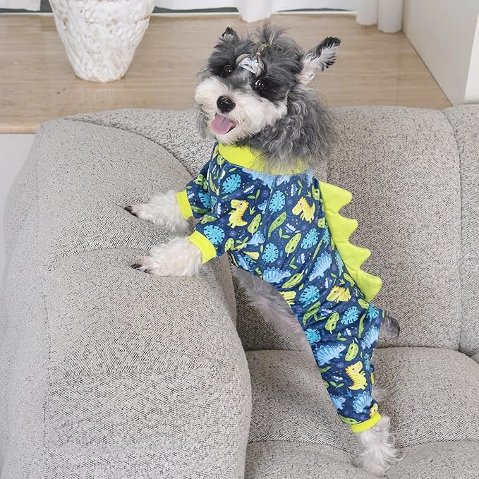 CuteBone Dinosaur Costume Dog Pajamas, Stretchy Spandex Crystal Velvet Sleepwear Coat for Small Dogs, Soft & Warm Pet Outfit Clothes for Cold Weather, Cozy Pullover Design COSP10L