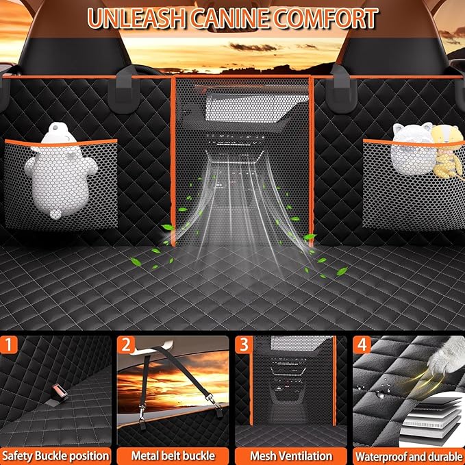Back Seat Extender for Dogs - Large Space, Heavy-Duty Dog Car Seat Cover for Back Seat with Hard Bottom Holds 420lbs, Waterproof 600D Upgraded Material Dog Hammock for Car,Easy to Use and Clean