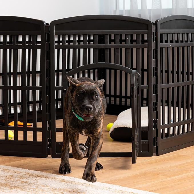IRIS USA 35" 10-Panel Pet Dog Puppy Playpen with Door, Small, Medium, and Large Dogs, Keep Pets Secure, Easy Assembly & Storying, Customizable, Black