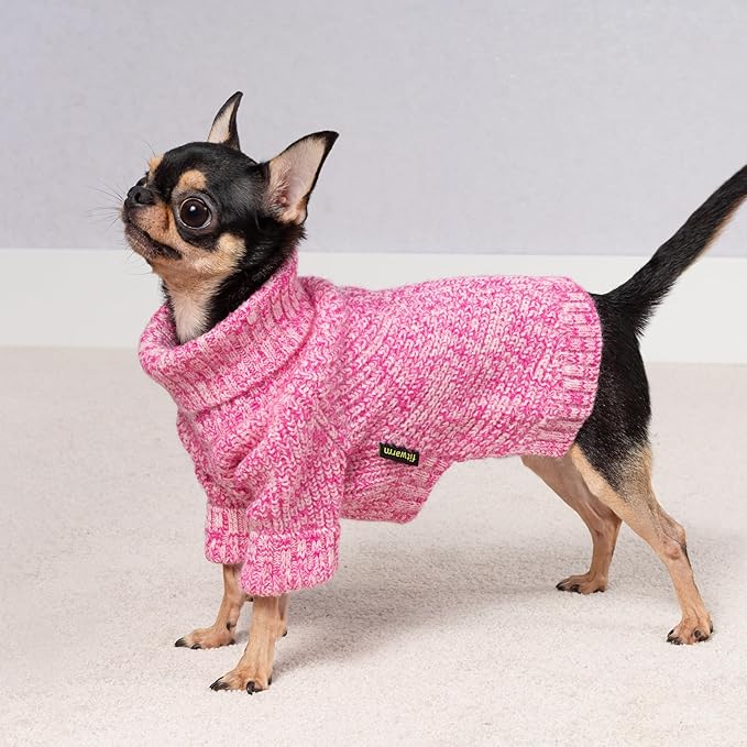 Fitwarm Knitted Turtleneck Dog Sweater, Cozy Dog Winter Clothes for Small Dogs Girl, Holiday Pet Outfit, Heather Pink, XS