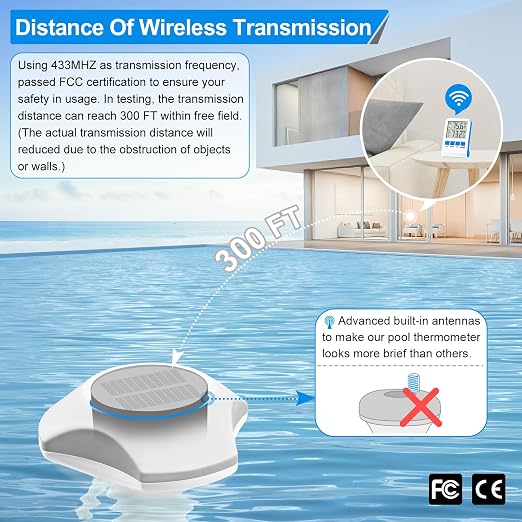Circrane Solar Wireless Pool Thermometer, Easy Read Digital Floating Thermometer, IPX8 Water Proof, Solar Powered with 150 Days Battery Life for Hot Tub/Ice Bath/Swimming Pool/Aquarium, Blue