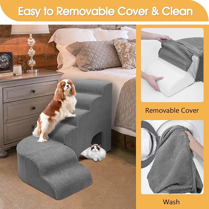 Dog Stairs for High Beds, 6 Steps Soft Foam Pet Stairs for Bed 27-30 inches, L Shaped Dog Steps, Non-Slip Sturdy Pet Stairs, 30D Foam Doggie Ramp for Small/Large Dogs/Old Cats
