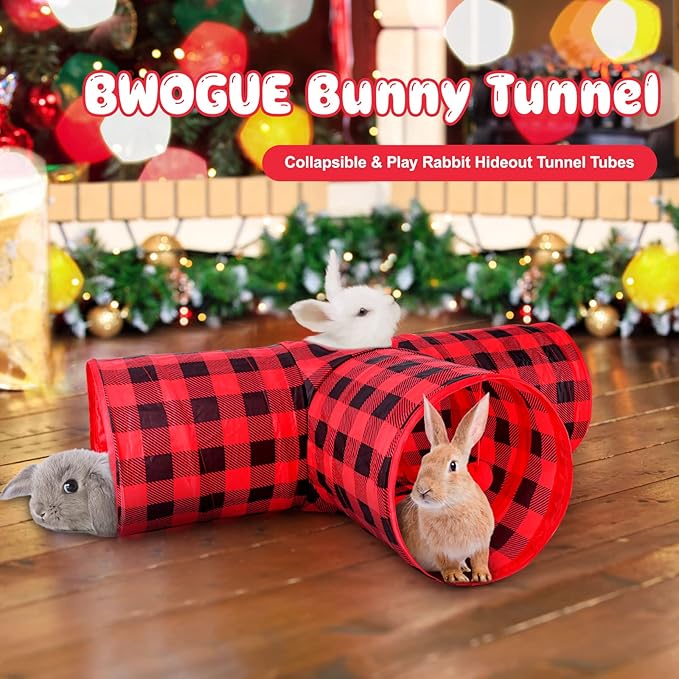 BWOGUE Bunny Tunnels & Tubes Collapsible 3 Way Bunnys Hideout Small Animal Activity Tunnel Toys for Dwarf Rabbits Guinea Pigs Kitty