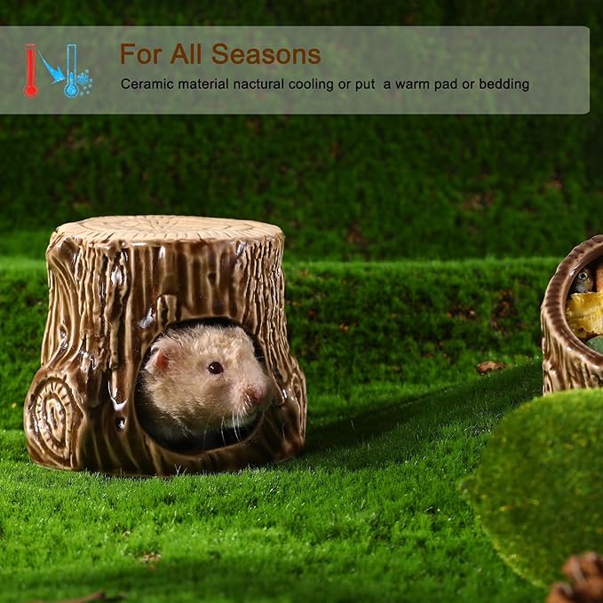 Ceramic Hamster Hideout, Hamster House and Habitat, Syrian Hideout Decor Cool Bed for All Season Gerbil, Mice Guinea Pig