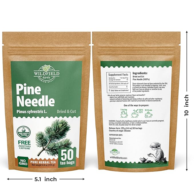 50 Bags Pine Needle Tea Dried Pine Needles Herb Tea (Pinus Koraiensis) - 50 Count 2.5g Bags Dried Needle Leaf Aguja De Pino