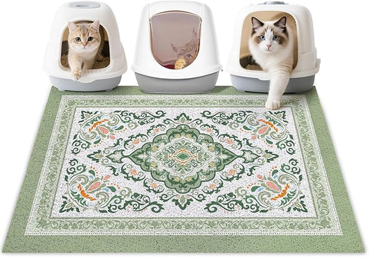 Unicorn Catcher Cat Litter Mat 40" x 30" Non-Slip Litter Box Mat Washable Litter Catcher Mat for Litter Box Indoor Food Mat Supplies Essentials, DarkSeaGreen