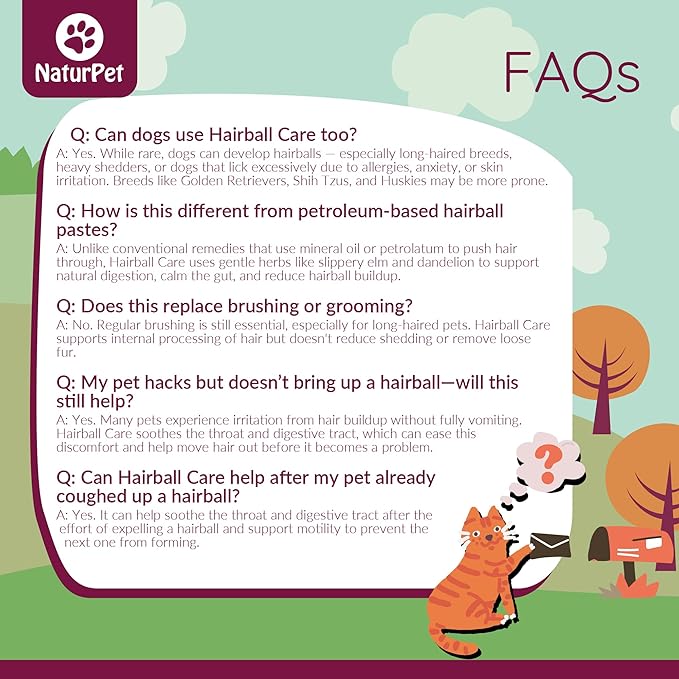 NaturPet Hairball Care | Natural Herbal Drops to Support Digestion, Hairballs, Gas, Bloating | Cats& Dogs | 100mL
