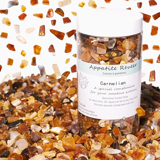 Carnelian Agate Crystal Chips 2lbs 2000+pcs Natural Aquarium Gravel Rocks Polished Crushed Stone Pieces Fish Tank Pebbles Vase Filler Irregular Shaped Tumbled Gemstone for Indoor Decor