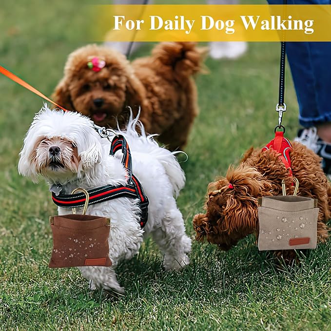 2Pcs Dog Treat Pouches for Pet Training, Hand Free Puppy Dogs Treat Bag with Carabiner, Portable Auto Closing Pet Dog Walking Bag for Travel or Outdoor Use, Pets Feed Snack Reward Pocket- Brown, Grey