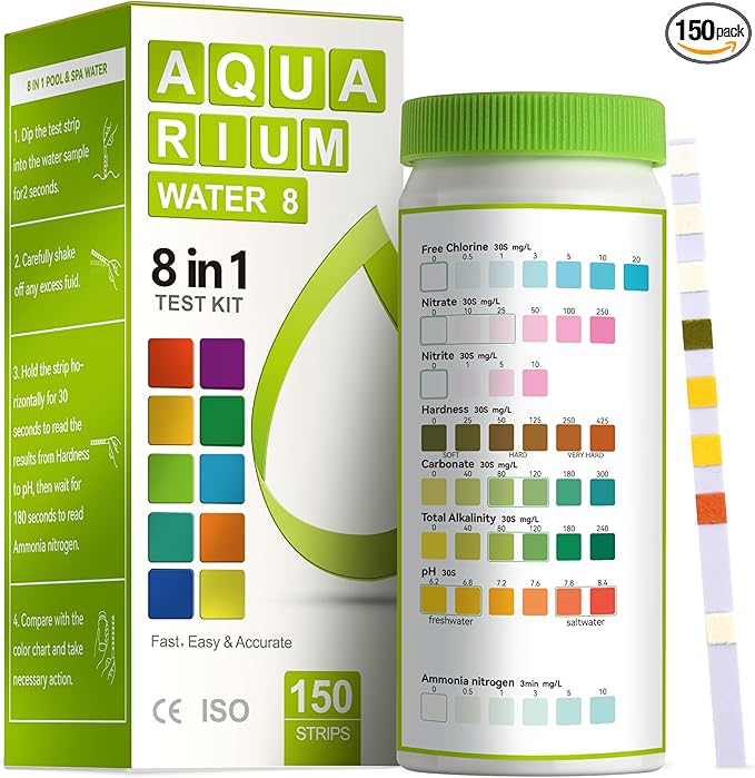 AAwipes 8-in-1 Aquarium Test Kit (150 Strips) for Freshwater & Saltwater - Quick & Accurate Water Testing for Aquariums & Ponds. Tests Free Chlorine, Hardness, pH, Ammonia Nitrogen, etc. (K02-150)
