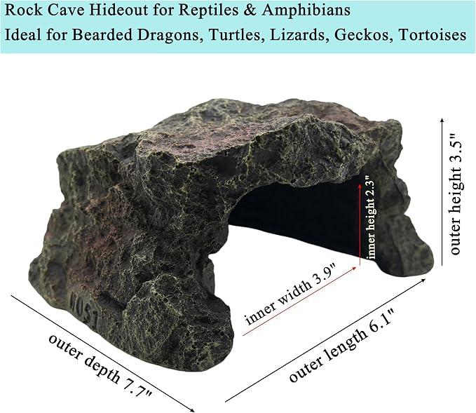 M2cbridge Reptile Hideout Cave Resin Aquarium Fish Hide Rock Terrarium Habitat Decor