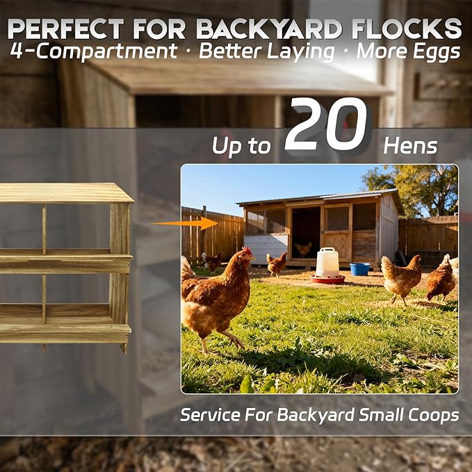 Wooden 4 Holes Chicken Nesting Boxes for Laying Eggs, Gold Standard Two-Tier Nest Box for Chickens, Farmhouse Series Laying Boxes for Hens, Ducks and Birds