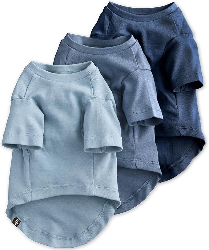 Pet Passion Toby II - The Perfect Tee, 3 Pack Short Sleeve Pet T-Shirt 100% Organic Cotton Tees Clothes for Small, Medium, Large Dogs, Navy Ombre, Large (40-60 lbs)