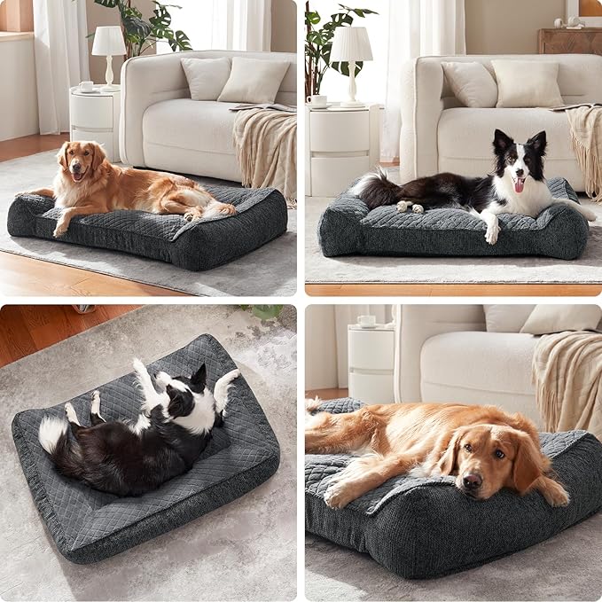 JOEJOY XL Orthopedic Dog Bed for Large Dogs Up to 80lbs - Extra Thick Foam Pet Bed Sofa with Bolster Sides, Large Sized Dog Couch Bed with Removable Washable Cover, Non-Slip Bottom, Grey (42"x30")
