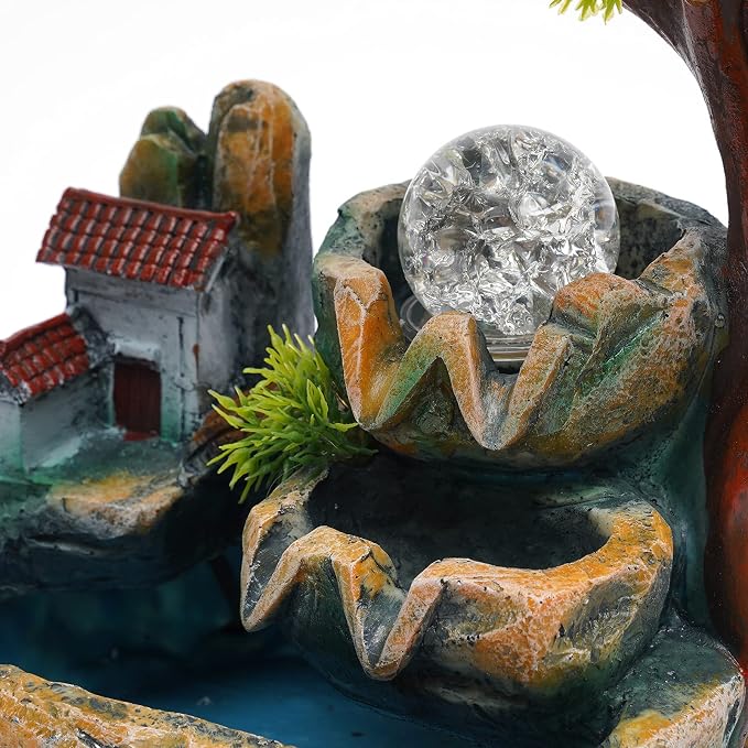 Indoor Fountain Rockery Tabletop Fountain with an Atomizer Elaxation | Water Feature Meditation Desktop Fountains for Home Office Decor or Giving 7.9' x 5.9'' x 9.8'' with LED Light & Fish Bowl