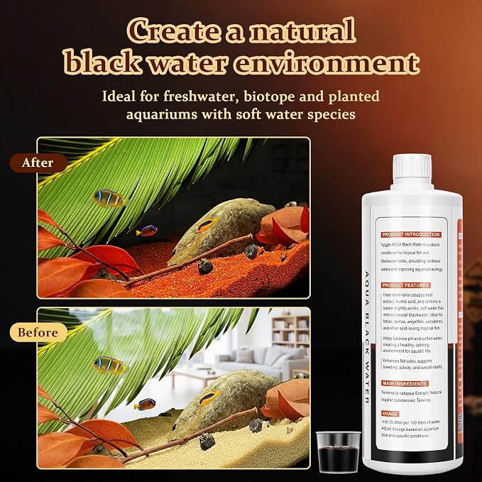 hygger Blackwater Aquarium Conditioner, Humic & Tannins for Tropical Tanks | Natural Blackwater Formula, Olive Leaf Extract, Humic Acids and Tannins, Supporting Soft Water for Freshwater, Ph Down