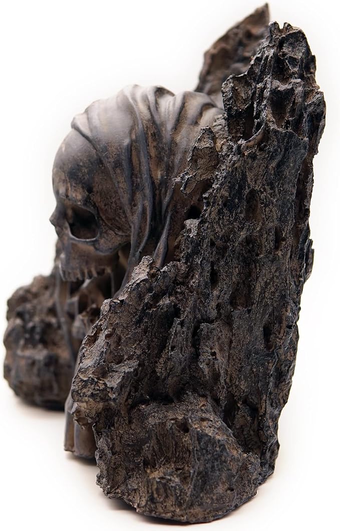 Allcolor Aquarium Skull Rock Decor, Skull Canyon for 10+ Gallon Tanks | A three-skull canyon centerpiece combines dark fantasy character with rugged rock texture.