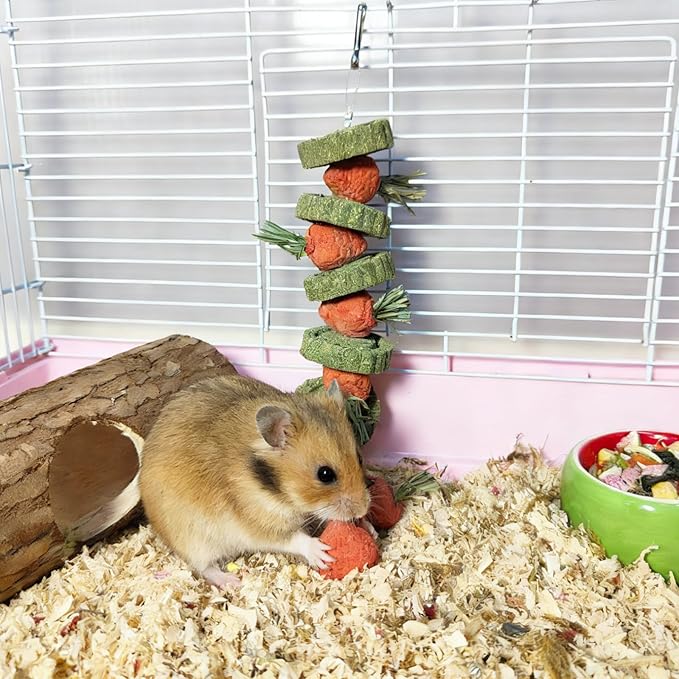 Bunny Chew Toys Guinea Pig Chew Toys for Teeth Grinding Rabbit Treats Natural Timothy Grass Cake Strawberries for Guinea Pigs Chinchillas Bunny Hamster (3 Pcs)