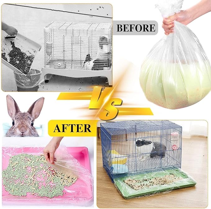 100 pcs Disposable Cage Liners, Clear Plastic Rabbit Cage Liner Bag, Universal Toilet Film for Bunny, Hamster, Totoro, Hedgehog, Guinea Pig and Small Animals (100pcs, 47in)