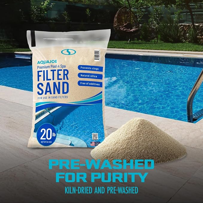 Aqua Joe Premium Pool & Spa Filter Sand, 20 Lb Bag, FLTSAND20 | Natural Silica, Above Ground & Inground Swimming Pool System Accessory - Care, Cleaning & Maintenance