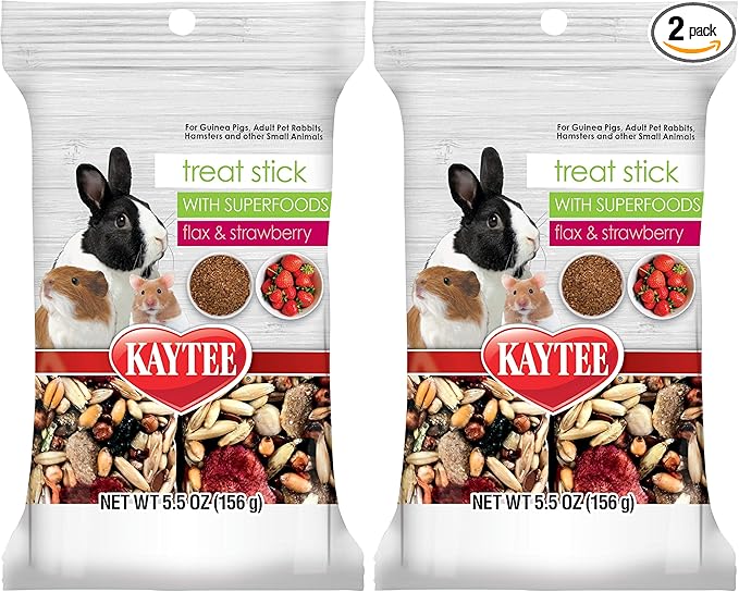 Kaytee Small Animal Treat Stick with Superfoods, Strawberry & Flax Seed, 5.5 oz (Pack of 2)