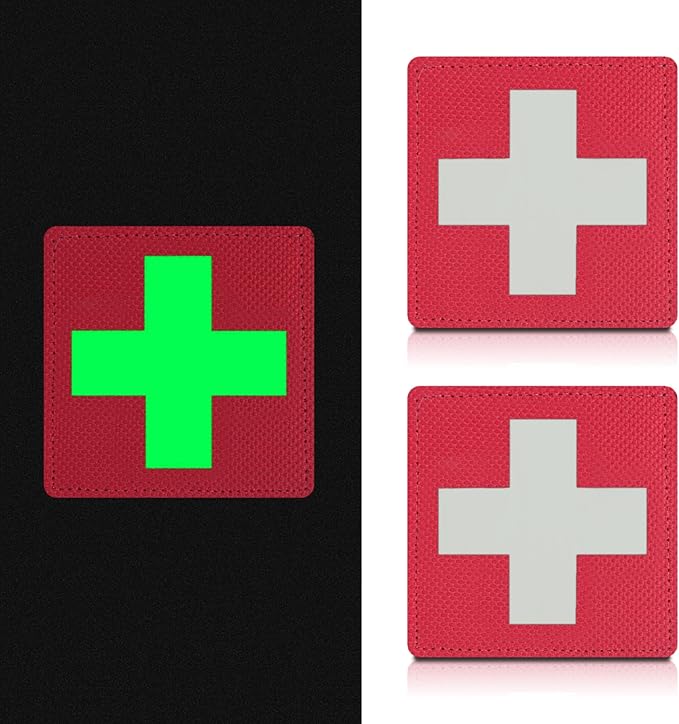 2-Pack Glow in The Dark Patches Luminous Medic Patch First Aid Patch for Backpack, Bags, Hats (2.36"x2.36")