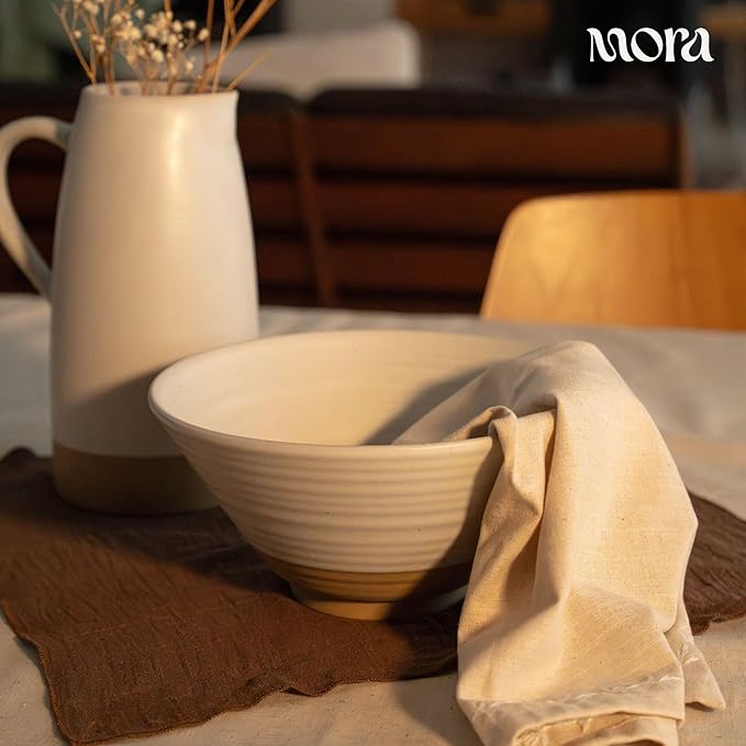 MORA Ceramic Ramen Bowl Set of 2, 45oz - Great for Pho, Miso Udon Soup, Instant Noodles, Serving, Thai or Asian Food - Microwave Safe Large Japanese Noodle Bowls, Modern Kitchen - Oat
