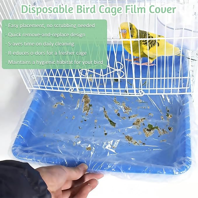 Tfwadmx 50 PCS Disposable Bird Cage Liner Bags 34'' x 22'' Plastic Parakeet Cage Tray Liners Oversized Plastic Tray Covers for Birdcage Parrots Cockatiels