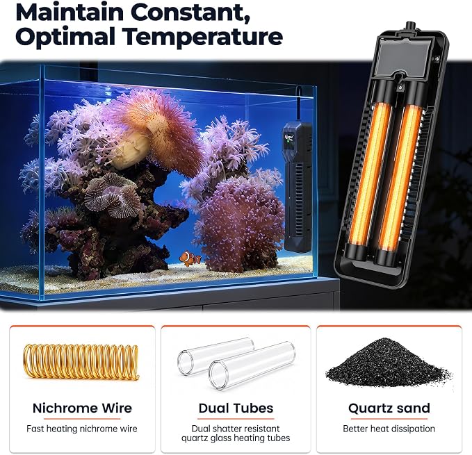 hygger 500W Submersible Aquarium Heater for Saltwater & Freshwater Fish Tanks, External Controller with Precise ±0.5°F Temp Control, Real-Time Power Display, Dual Alarms, Smart Variable Heating