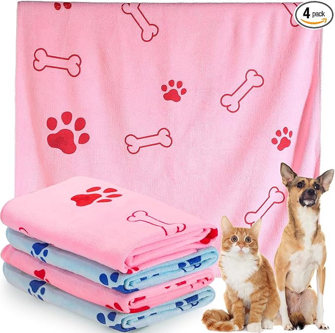 Chumia 4 Pcs Dog Towels for Drying Dog Puppy Bulk Microfiber Absorbent Paw Towel Pet Bathing Supplies Quick Drying for Medium Cats Pets Shower(55 x 28 Inch,Light Pink, Light Blue)
