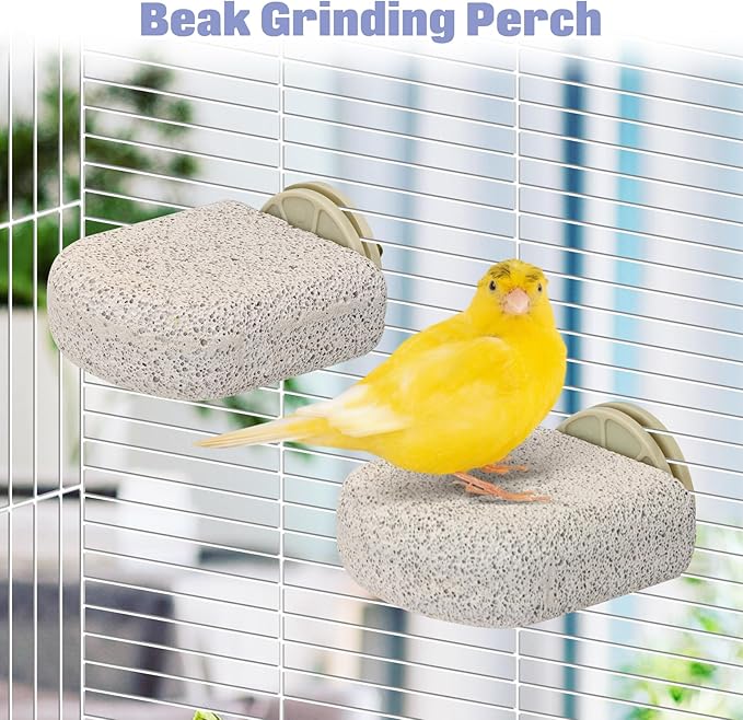 BNOSDM 4 Pcs Small Natural Parrot Beak Grinding Stone Parakeet Chew Toy Calcium Parrot Perch Stand Bird Cage Accessories for Budgies, Cockatiels, Conures, Lovebirds, Canary