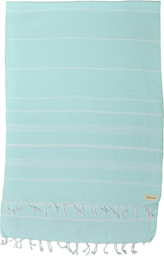Bersuse Towels Anatolia XL Beach Blanket Throw Blanket Turkish Towel 100% Cotton Extra-Large Quick-Dry Lightweight Premium Peshtemal Towel - 61x82 Inches, Aqua Marine (Set of 6)
